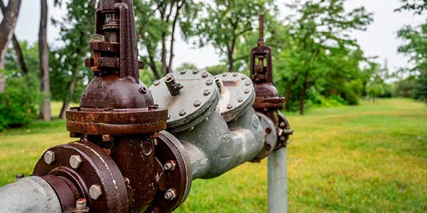 Backflow testing pipes in a field